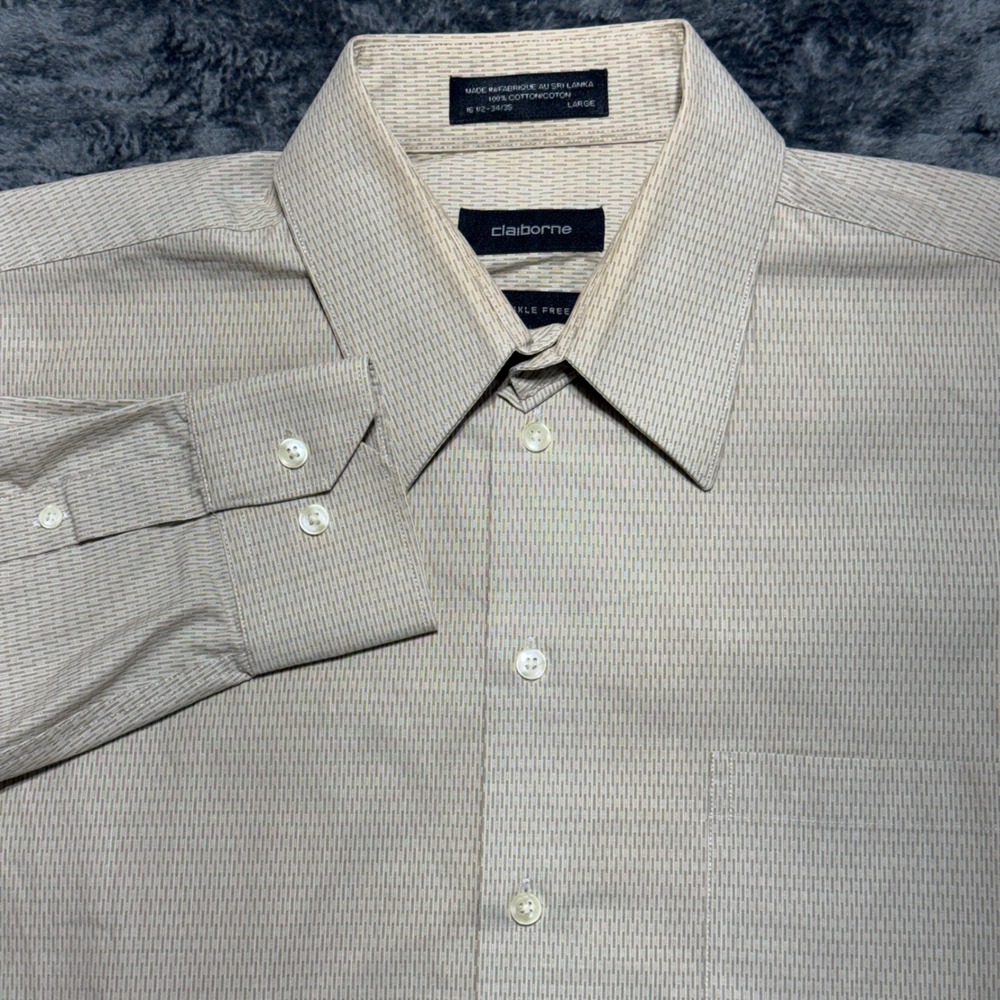 Claiborne Button Front Shirt Mens Large Tan